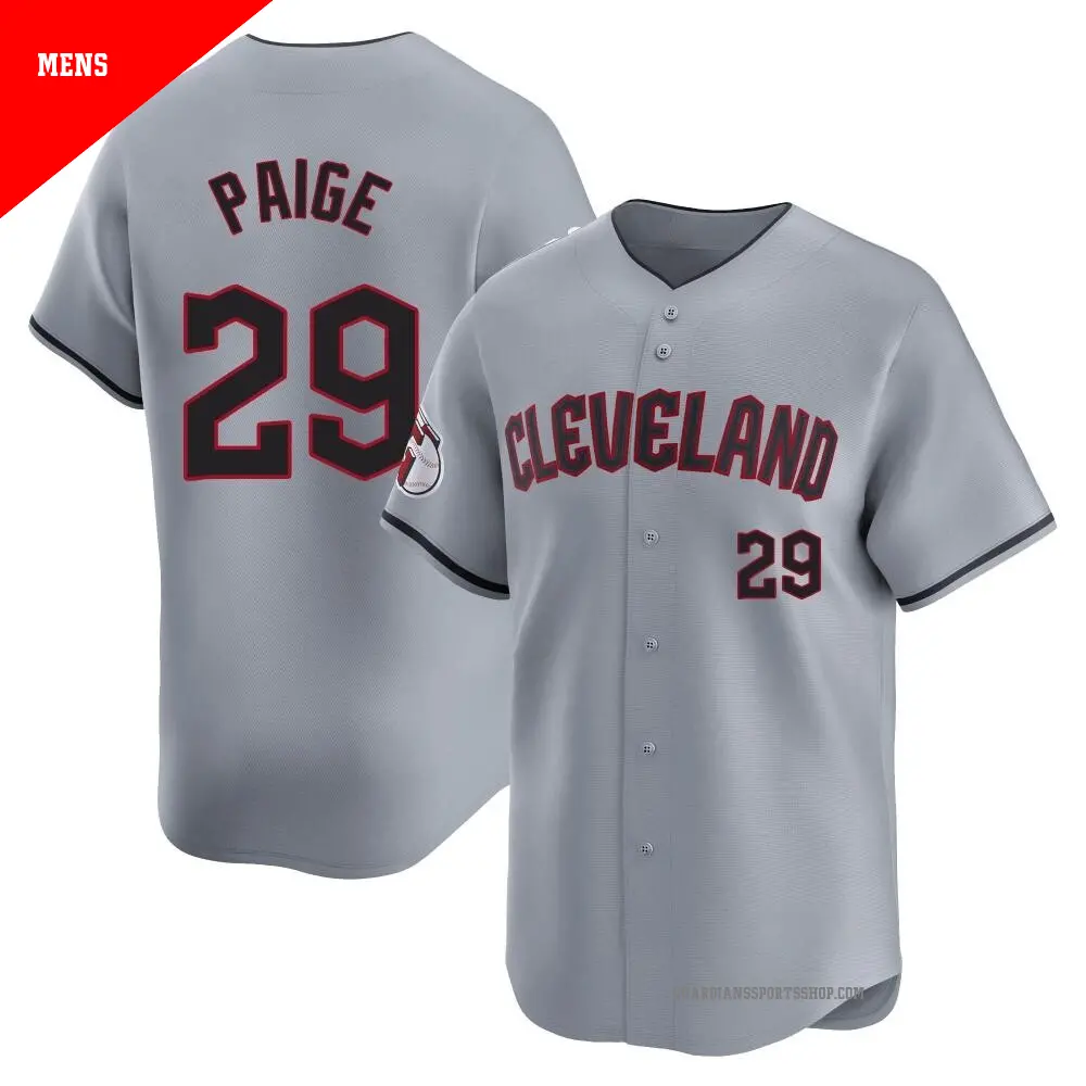 Men s 29 Satchel Paige Cleveland Guardians Gray Elite Road Jersey