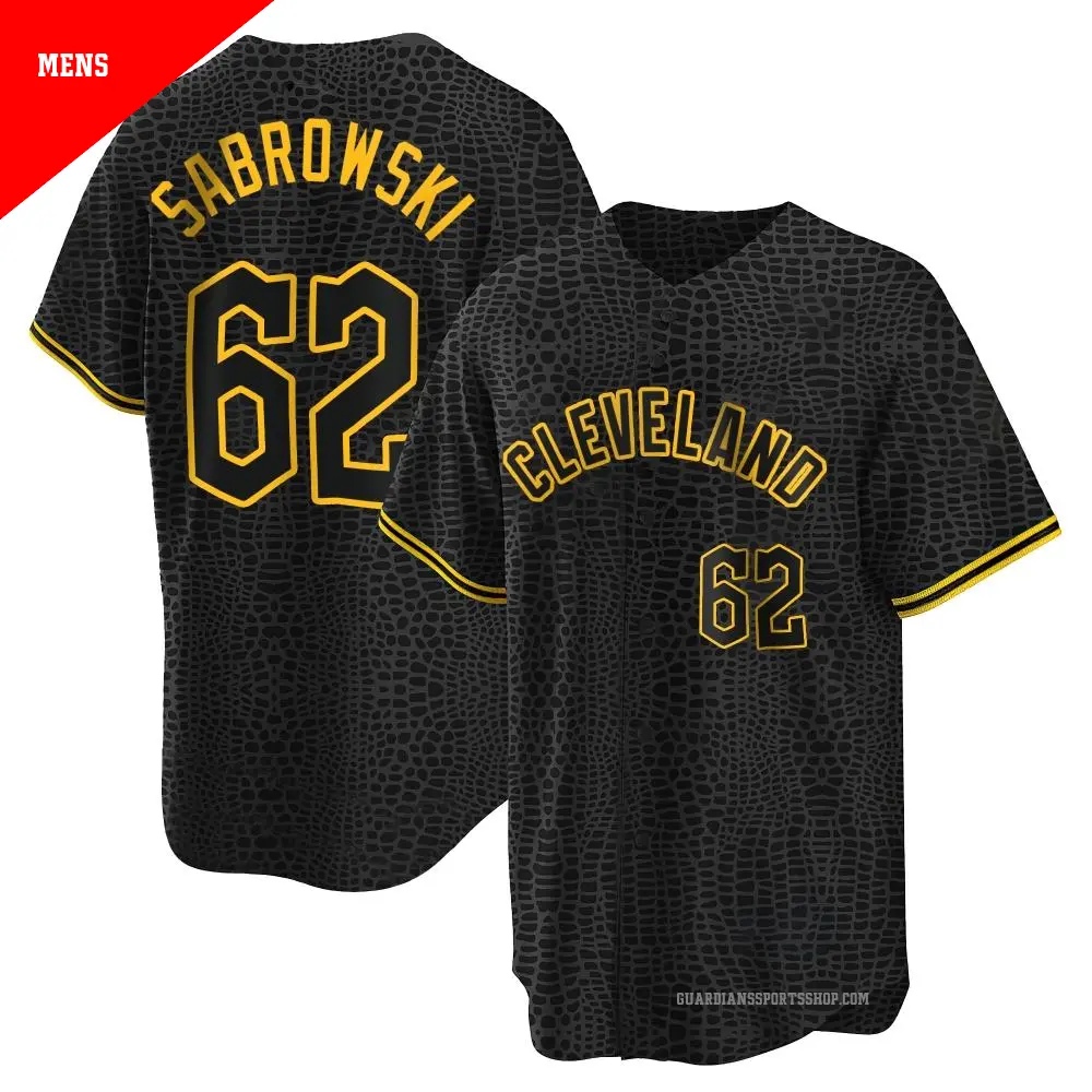 Men's ＃62 Erik Sabrowski Cleveland Guardians Black Replica Snake Skin City Jersey