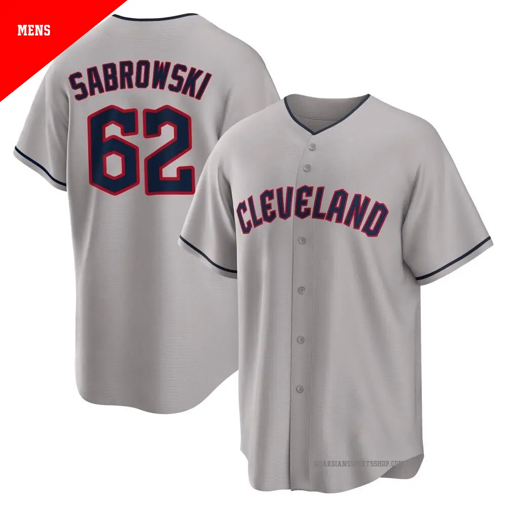 Men's ＃62 Erik Sabrowski Cleveland Guardians Gray Replica Road Jersey