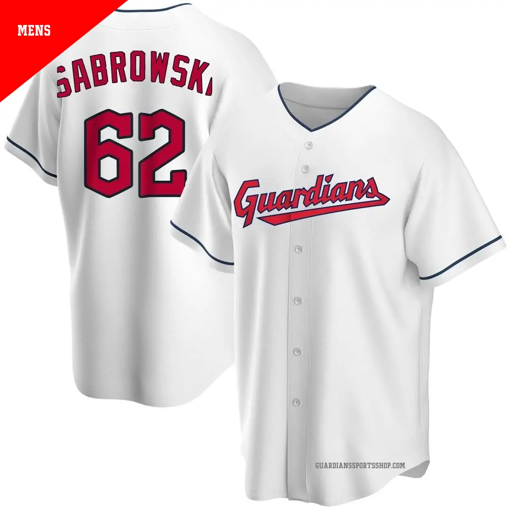 Men's ＃62 Erik Sabrowski Cleveland Guardians White Replica Home Jersey
