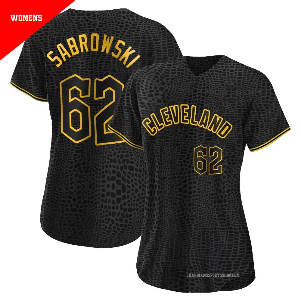 Women's ＃62 Erik Sabrowski Cleveland Guardians Black Authentic Snake Skin City Jersey