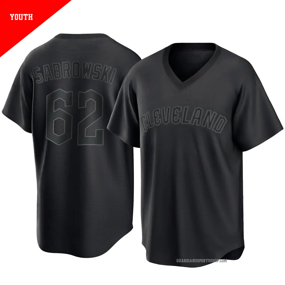 Youth ＃62 Erik Sabrowski Cleveland Guardians Black Replica Pitch Fashion Jersey