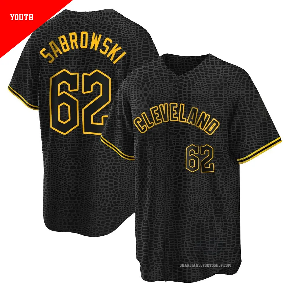 Youth ＃62 Erik Sabrowski Cleveland Guardians Black Replica Snake Skin City Jersey