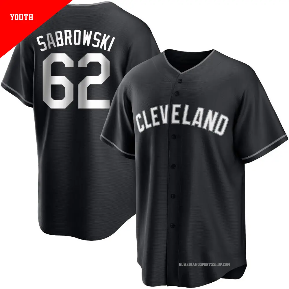 Youth ＃62 Erik Sabrowski Cleveland Guardians Black/White Replica Jersey