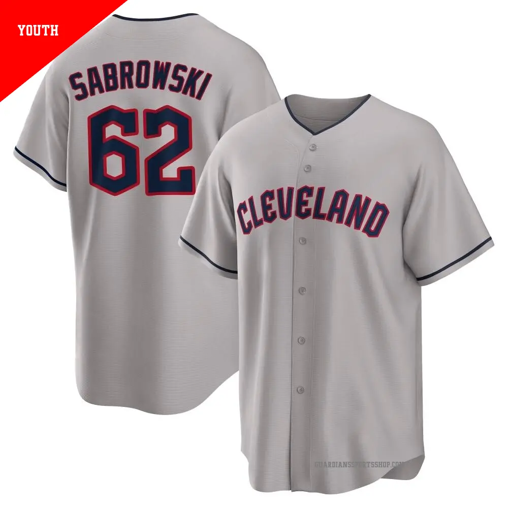 Youth ＃62 Erik Sabrowski Cleveland Guardians Gray Replica Road Jersey