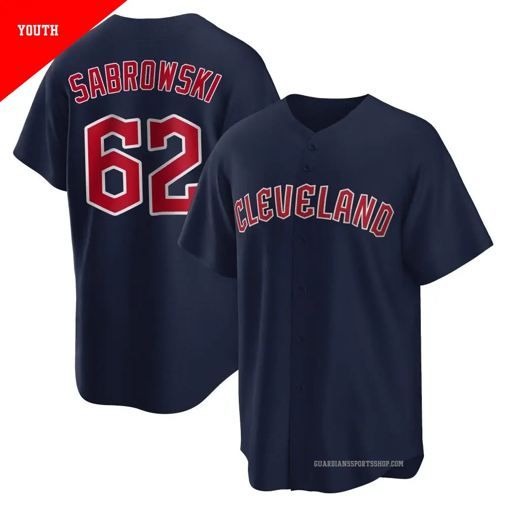Youth ＃62 Erik Sabrowski Cleveland Guardians Navy Replica Alternate Jersey