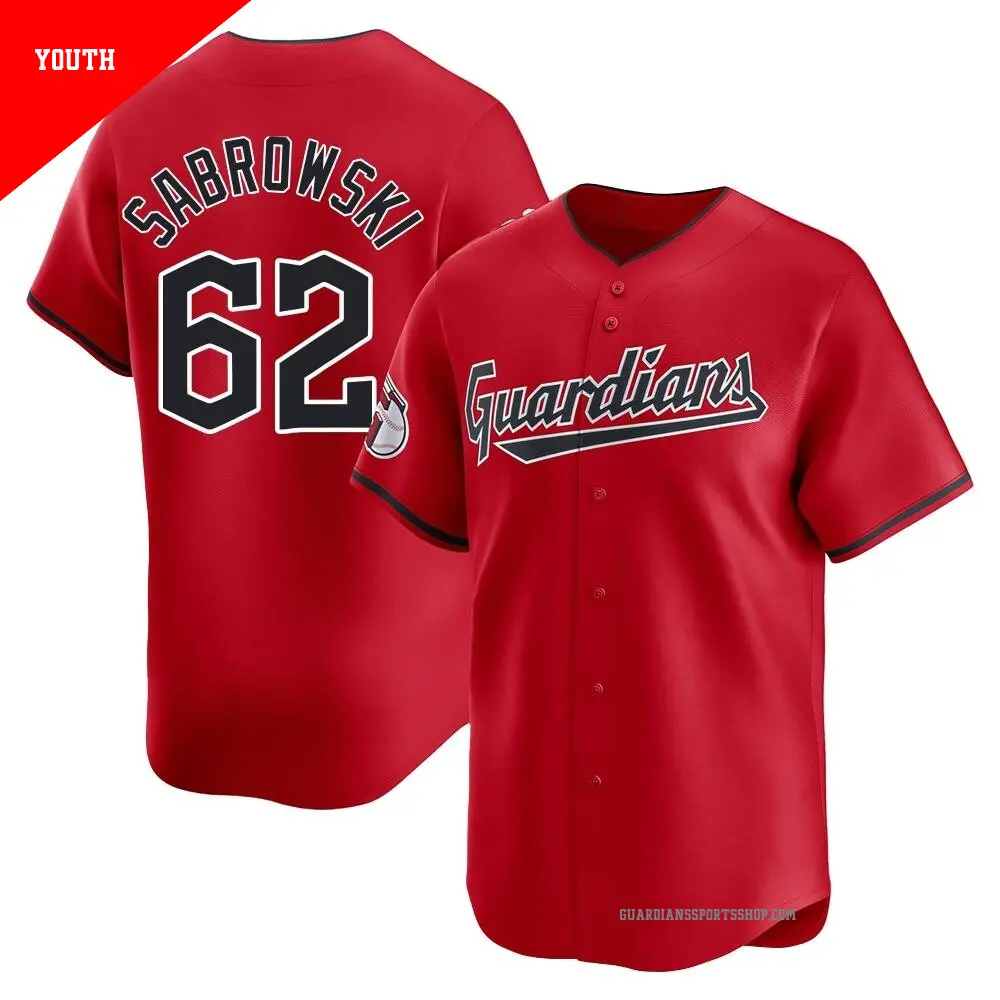 Youth ＃62 Erik Sabrowski Cleveland Guardians Red Limited Alternate Jersey