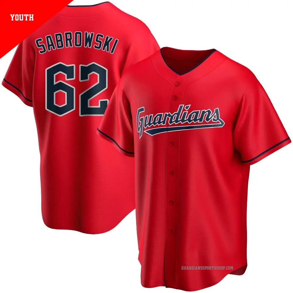 Youth ＃62 Erik Sabrowski Cleveland Guardians Red Replica Alternate Jersey