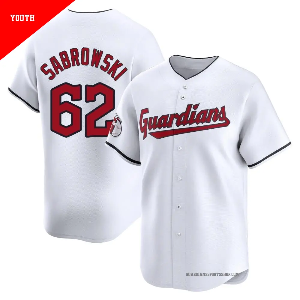Youth ＃62 Erik Sabrowski Cleveland Guardians White Limited Home Jersey